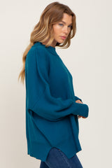 Dark Teal Mock Neck Exposed Seam Sweater