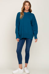 Dark Teal Mock Neck Exposed Seam Sweater