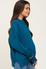 Dark Teal Mock Neck Exposed Seam Maternity Sweater