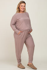 Mocha Soft Knit Long Sleeve Maternity Plus Set