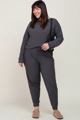 Charcoal Soft Knit Long Sleeve Plus Set