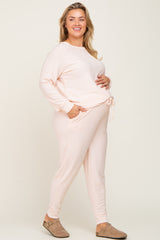 Light Pink Soft Knit Long Sleeve Maternity Plus Set