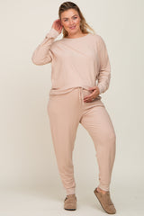 Taupe Soft Knit Long Sleeve Maternity Plus Set