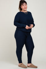 Navy Soft Knit Long Sleeve Plus Set