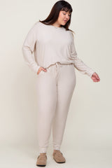 Beige Soft Knit Long Sleeve Plus Set