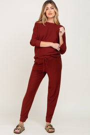 Dark Rust Soft Knit Long Sleeve Maternity Set