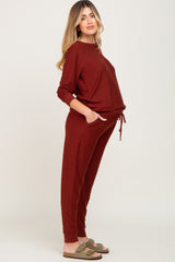 Dark Rust Soft Knit Long Sleeve Maternity Set