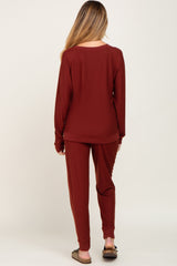 Dark Rust Soft Knit Long Sleeve Maternity Set