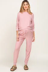 Mauve Soft Knit Long Sleeve Maternity Set