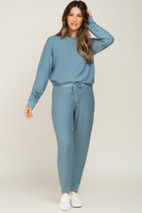 Blue Soft Knit Long Sleeve Maternity Set