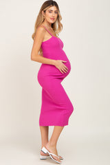 Fuchsia Ribbed Sleeveless Fitted Maternity Dress