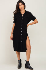 Black Fringe Button Down Midi Dress