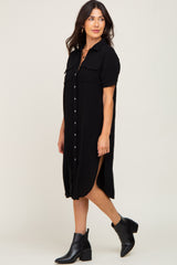 Black Fringe Button Down Midi Dress