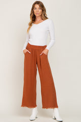 Rust Linen Frayed Hem Crop Pants