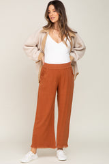 Rust Linen Frayed Hem Crop Maternity Pants