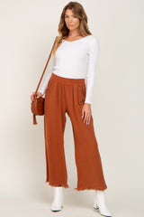 Rust Linen Frayed Hem Crop Pants