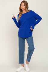 Royal Blue Distressed Seam Long Sleeve Top