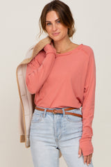 Salmon Distressed Seam Maternity Long Sleeve Top