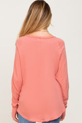 Salmon Distressed Seam Maternity Long Sleeve Top