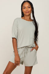 Light Green Pocket Front Maternity Pajama Short Set