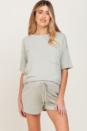 Light Green Pocket Front Maternity Pajama Short Set