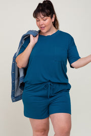 Teal Pocket Front Plus Pajama Short Set