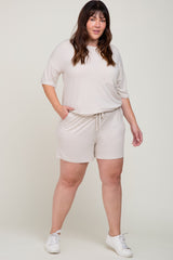 Beige Pocket Front Plus Pajama Short Set