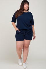 Navy Pocket Front Plus Pajama Short Set