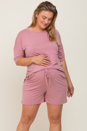 Mauve Pocket Front Maternity Plus Pajama Short Set