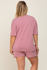 Mauve Pocket Front Maternity Plus Pajama Short Set