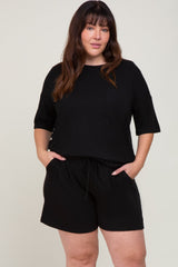 Black Pocket Front Maternity Plus Pajama Short Set