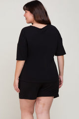 Black Pocket Front Plus Pajama Short Set