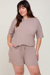 Taupe Pocket Front Maternity Plus Pajama Short Set