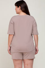 Taupe Pocket Front Plus Pajama Short Set