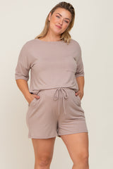 Taupe Pocket Front Maternity Plus Pajama Short Set