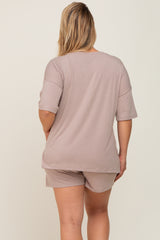 Taupe Pocket Front Maternity Plus Pajama Short Set