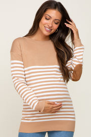 PinkBlush Camel Striped Elbow Patch Knit Maternity Sweater