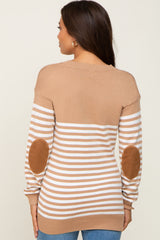 PinkBlush Camel Striped Elbow Patch Knit Maternity Sweater