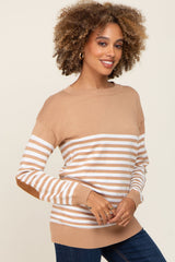 PinkBlush Camel Striped Elbow Patch Knit Sweater