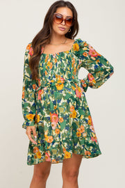 Green Floral Chiffon Ruffle Maternity Dress