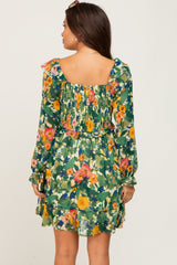 Green Floral Chiffon Ruffle Maternity Dress