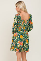 Green Floral Chiffon Ruffle Dress