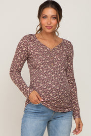 Mauve Floral Maternity Henley Top