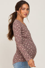 Mauve Floral Maternity Henley Top