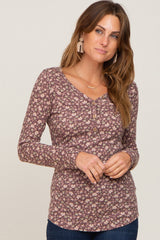 Mauve Floral Maternity Henley Top