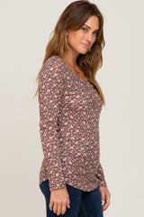 Mauve Floral Henley Top