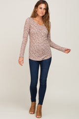 Taupe Floral Henley Top