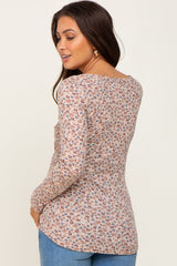 Taupe Floral Maternity Henley Top