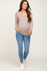 Taupe Floral Maternity Henley Top