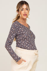 Navy Floral Maternity Henley Top